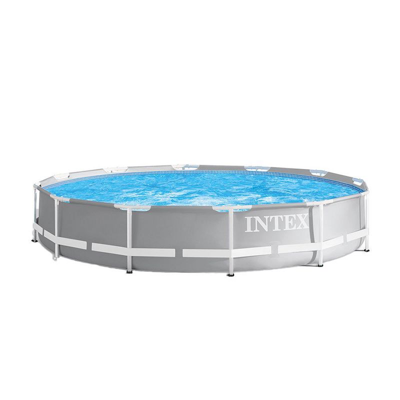 Intex Prism Frame 12 Foot x 30 Inch Round Above Ground Outdoor Swimming Pool Set for Backyards with 530 GPH Filter Pump and Steel Frame Pool Ladder, 2 of 7