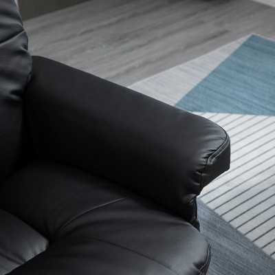 Black Faux Leather Swivel Recliner with Ottoman