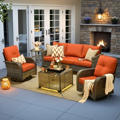 XIZZI Patio Furniture Sets Designed for Outdoor Relaxation, Comfy 3.5-Inch Cushions & 360° Swivel Action for Extra Comfort, 5 Pcs/Set, Orange
