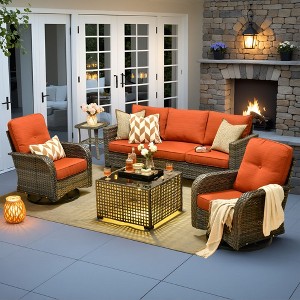 XIZZI Patio Furniture Sets Designed for Outdoor Relaxation, Comfy 3.5-Inch Cushions & 360° Swivel Action for Extra Comfort, 5 Pcs/Set, Orange - 1 of 4