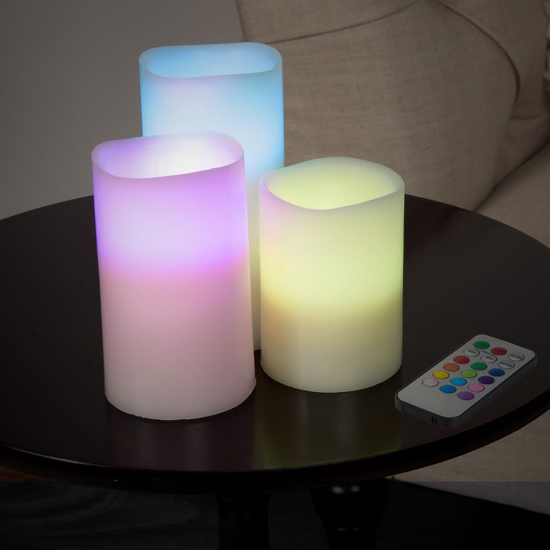 Lavish Home Flameless LED Candles - Set of 3 Battery-Operated Real Wax Pillars with Remote Control, 2 of 6