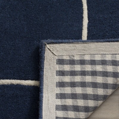 Navy Blue and Ivory Hand-Tufted Wool 4' x 6' Area Rug