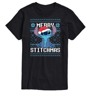 Men's - Lilo and Stitch - Merry Stitchmas Ugly Christmas Pattern Short Sleeve Graphic T-Shirt - 1 of 4