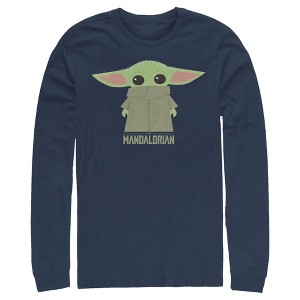 Men's Star Wars The Mandalorian The Child Cartoon Shy Long Sleeve Shirt - 1 of 3