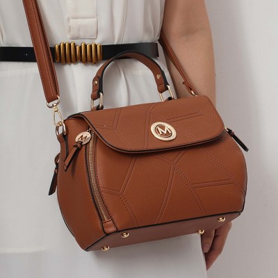 MKF Collection Structured Dome Satchel Crossbody Bag Geometric Stitching, Clementine | MKF Collection by Mia K - Brown — фото 2