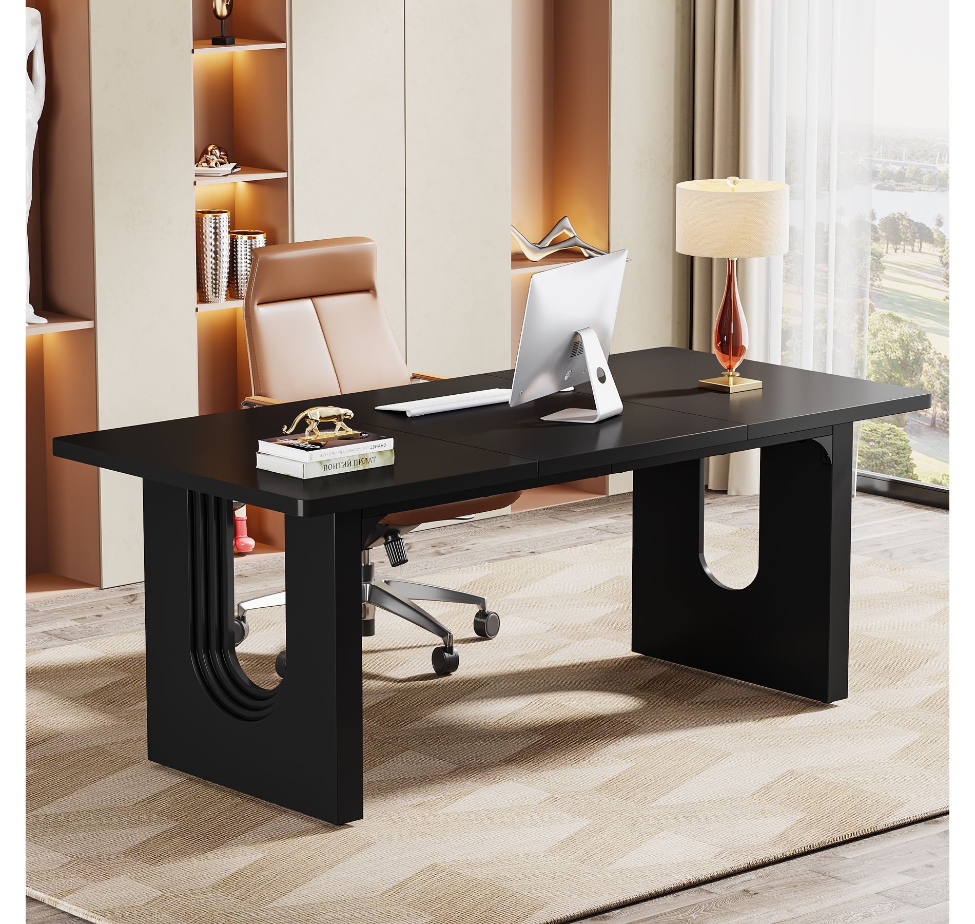 Tribesigns Modern Executive Desk, 70.9" Large Office Computer Desk, Conference Table Meeting Room Table, Black