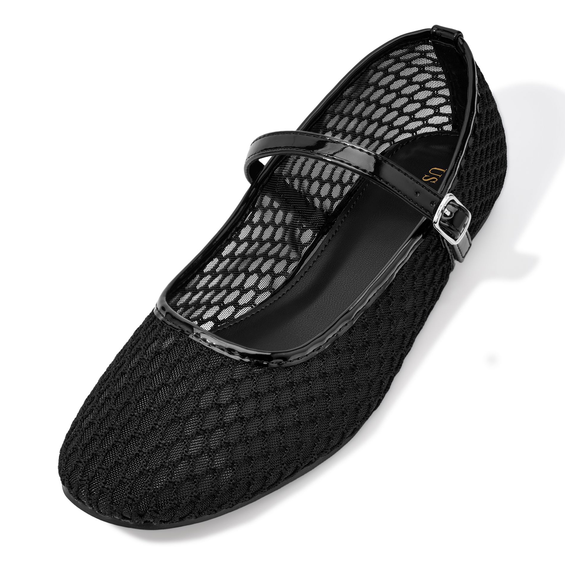 BLISSFUL STEP Round Toe Buckle Strap Breathable Mesh Ballet Flats Pumps for Women