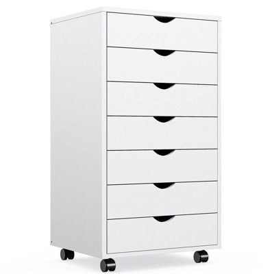 SEVOBAL Utility Storage Drawers 7 Drawers Premium Mobile Storage Chest, Elegant Multi Organizer with Wheels for Living Room, White, 18.7"*15.7"*34.2"