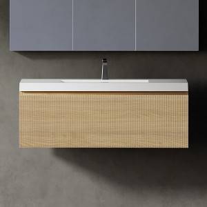 Christopher Knight Home Annabelle Modern Wood Striped Wall-Mounted Bathroom Vanity with Soft-Close Drawer and Quartz Sand Basin - 1 of 4