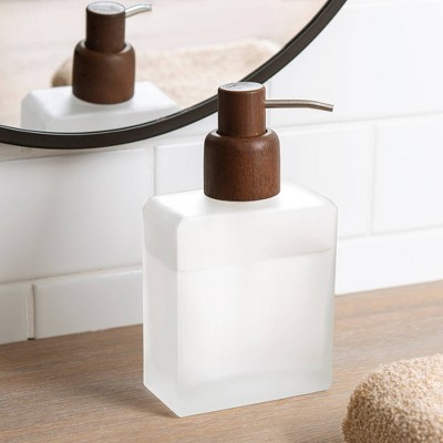 Frosted Glass and Wood Lotion Pump Dispenser