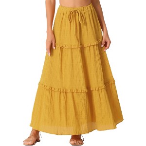 Allegra K Women's High Waist Tiered Belt Ruffle Lattice Texture Casual A Line Maxi Skirt - 1 of 4
