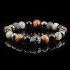 Crucible Men's Skull with Onyx, Labradorite, Picasso Jasper and Hematite Stones Stretch Bracelet (10mm) - 3 of 4