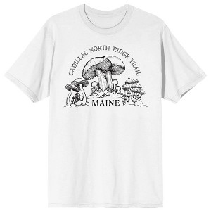 Elevation 7573 Cadillac North Ridge Trail Maine With Mushroom Graphic Men's White Short Sleeve Crew Neck Tee - 1 of 3