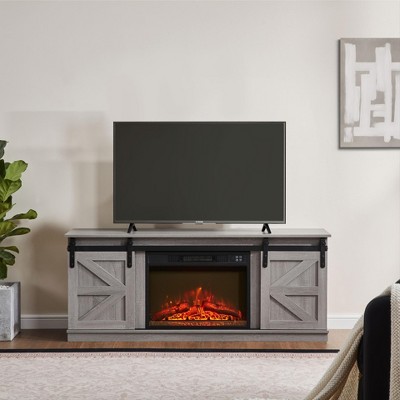 Hotraffy Modern Farmhouse TV Media Stand,with 23in  Fireplace Insert,Gray
