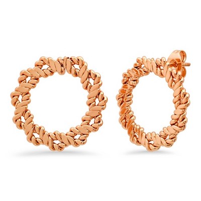 Steeltime Ladies 18k rose gold plated stainless steel braided wreath stud earrings
