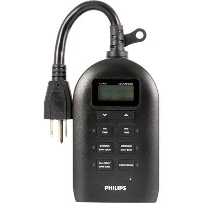Philips Outdoor Digital Timer 2 Grounded Outlets Black
