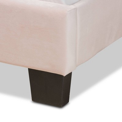 Light Pink Velvet Upholstered Queen Bed with Tufted Headboard