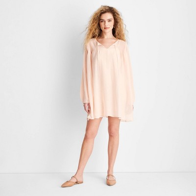 Women's Balloon Long Sleeve Boho Sheer Mini Dress - Future Collective Light Pink