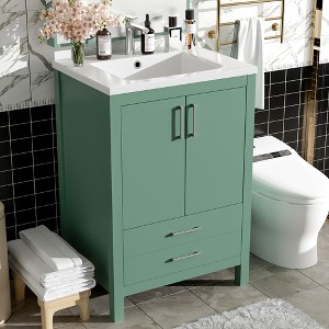 TIRAMISUBEST 24'' Bathroom Vanity with Ceramic Sink Combo, Modern Freestanding Storae Cabinet with Silver Handles - 1 of 4