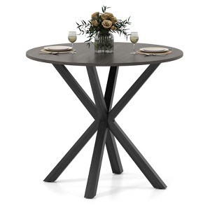 Tangkula 36" Round Farmhouse Dining Table for 4 w/Stable Intersecting Pedestal Base Black - 1 of 4