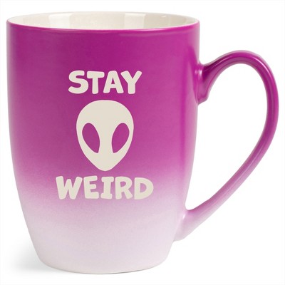 100 North Alien 10 Ounce Pink and White Two Toned Ombre, Comfortably Fits Your Hands, Ceramic Tea Coffee Cup Mug, Stay Weird