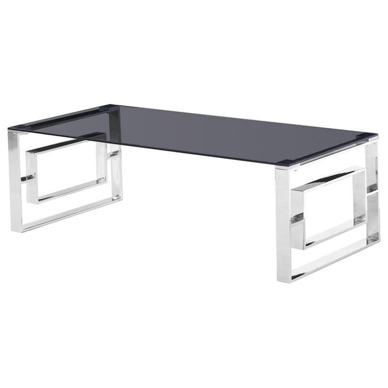 Mallory Stainless Steel and Smoked Glass Coffee Table in Silver - Best Master Furniture, 1 of 2