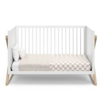White and Driftwood 3-in-1 Convertible Baby Crib with Adjustable Mattress Support