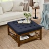 KTMBDW Large Square Upholstered Linen Ottoman Coffee Table, Large Footrest Ottoman with Wood Shelf-Linen - 3 of 4
