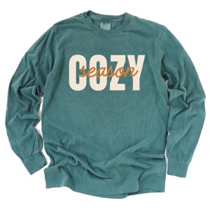 Cozy Season Layered Cursive - Women's Garment Dyed Long Sleeve Graphic T-Shirt - 1 of 4
