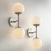 Possini Euro Design Oso Modern Wall Light Sconces Set of 2 Brushed Nickel Hardwire 6" 2-Light Fixture Opal Glass for Bedroom Bathroom Vanity Reading - 2 of 4