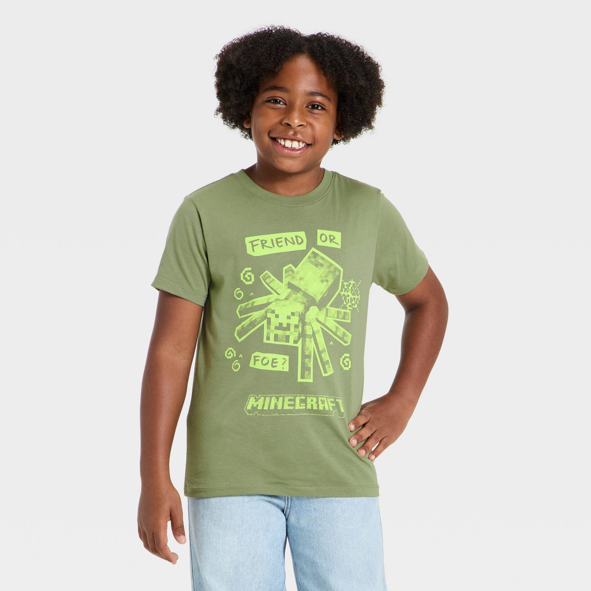 Boys' Minecraft Spider Short Sleeve Graphic T-Shirt - Sage Green