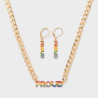 Pride Adult PHLUID Project 'Proud' Necklace and Earring Set - Gold