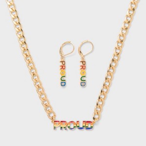 Pride Adult PHLUID Project 'Proud' Necklace and Earring Set - Gold - 1 of 4