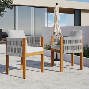 Christopher Knight Home Percival Modern Coastal Acacia Wood Outdoor Dining Chairs with Rope-Wrapped Arm and Cushions (Set of 2) - 1 of 4