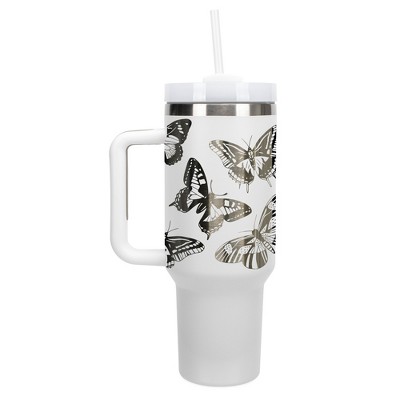 Elanze Designs Large Monarch Butterfly Garden 40 oz. Stainless Steel, Large Water Bottle Coffee Mug, Spill & Leak Resistant, Thermal Travel Tumbler