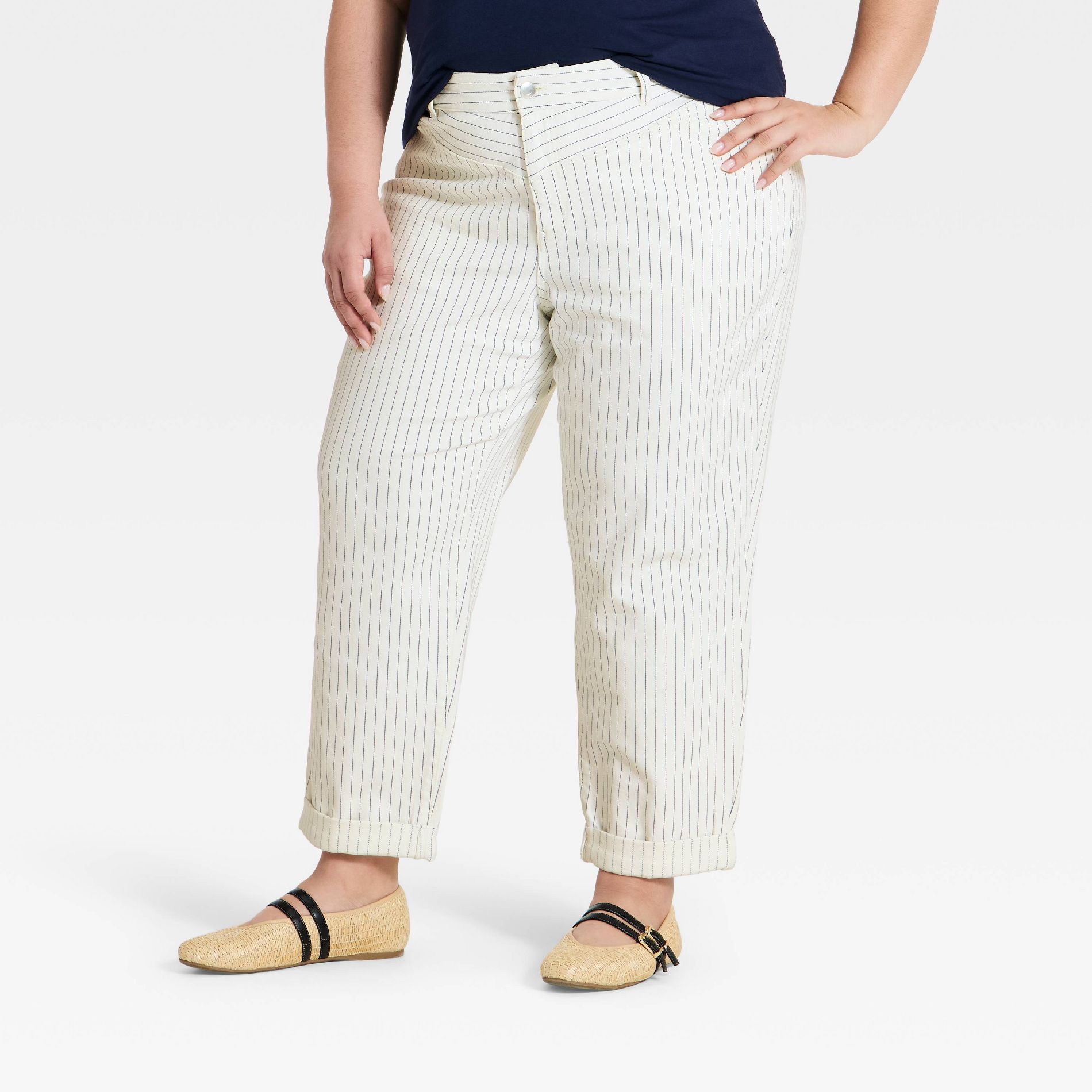Women's Mid-Rise Boyfriend Jeans - Ava & Viv™ Blue Pinstripe