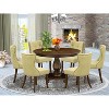 HomeStock 7-Piece Round Distressed Jacobean Finish Solid Wood Top Dining Table with 6 Parson Chairs - 2 of 4