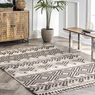 Brown and Off-White Braided Reversible Shag Area Rug 4' x 6'