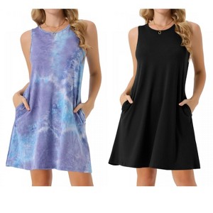 INSPIRE CHIC Women's Tie Dye Tank Beach Casual Sleeveless Loose Tshirt Sundress with Pockets 2 Packs - 1 of 4