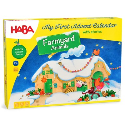 Wooden Farm Animal Advent Calendar with 24 Figures, Storybook and Winter Backdrop for Toddlers