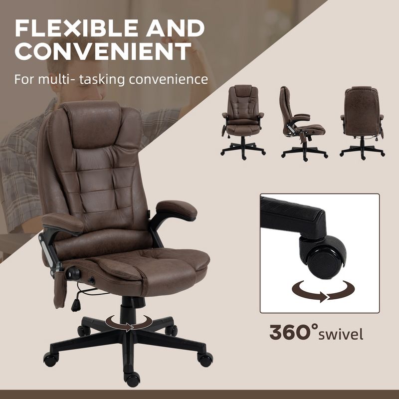 HOMCOM 6 Point Vibrating Massage Office Chair with Heat, Microfiber High Back Executive Office Chair with Reclining Backrest, Armrests, 5 of 7