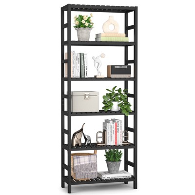 Aheaplus 6-Tiers Adjustable Bamboo Bookshelf, Freestanding Display Storage Shelf