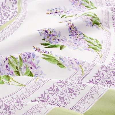 Lilac Garden Floral 70" Round White and Lavender Polyester Tablecloth
