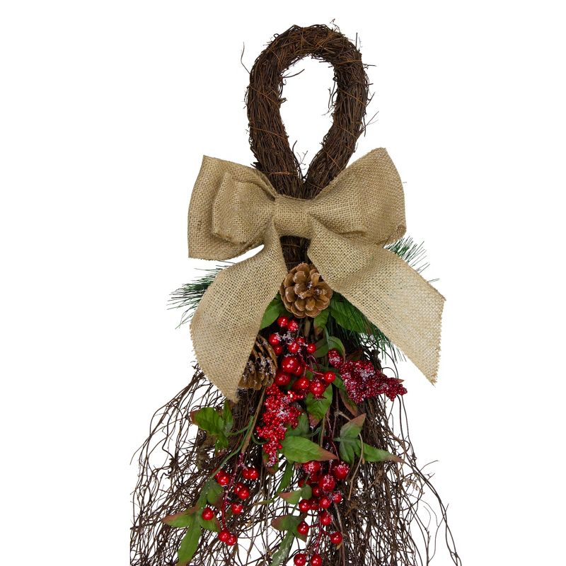 Northlight 24" Iced Berries and Burlap Artificial Christmas Twig Teardrop Swag, 4 of 5