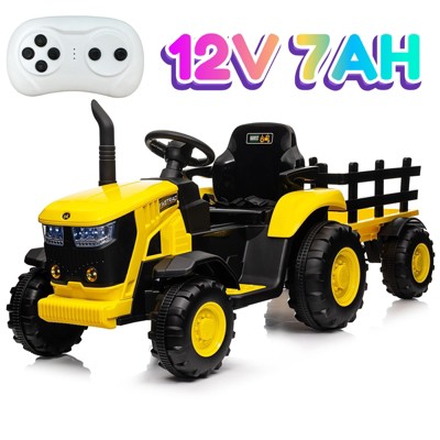 12V Kids Ride-On Tractor with Remote Control, Battery Powered Tractor Car Toy with Detachable Trailer, Music, Perfect for Boys & Girls