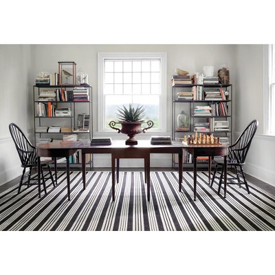 Handmade Black and Ivory Stripe Wool Rug 10' x 14'