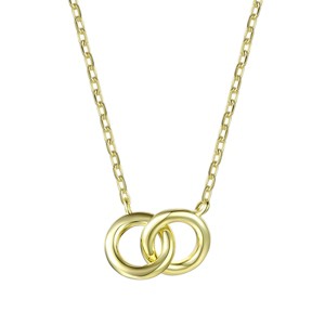 Guili 14K Gold Plated Necklace with Two Intertwined Rings and Cubic Zirconia, creating a sophisticated and elegant design for any occasion. - 1 of 3
