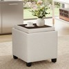Square Leather Ottoman with Reversible Tray Lid – Hidden Storage Footrest, Small Coffee Table, Sturdy Design – 18”x18” - 2 of 4