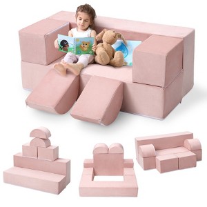 Kids Play Couch, 6Pcs Modular Kids Play Sofa for Playroom Bedroom, Kids Modular Couch Kids Convertible Sofa with Removable Cover - 1 of 4