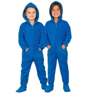 Footed Pajamas - Brilliant Blue Toddler Hoodie Fleece One Piece - 1 of 4